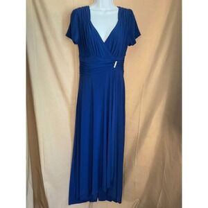 Anny Lee Maxi Gown Womens Large Blue Excellent Rhinestone Accent Short Sleeve